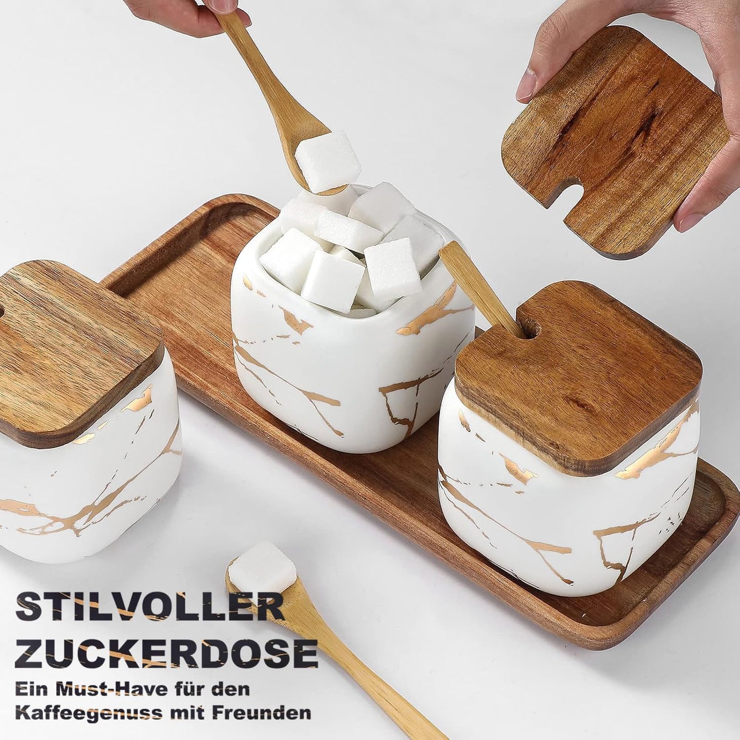 TELANKS 3-piece set includes ceramic sugar bowl with lid and spoon, spice jars with spoon, and salt cellar with lid. Perfect for home and kitchen.