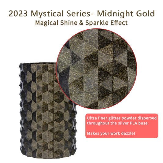 ZIRO 3D Printer Filament Mystical Series 1.75mm PLA Filament, shiny sparkling PLA with finer glitter, 1kg/2.2lbs spool, compatible with most FDM FFF 3D printers, Midnight Gold