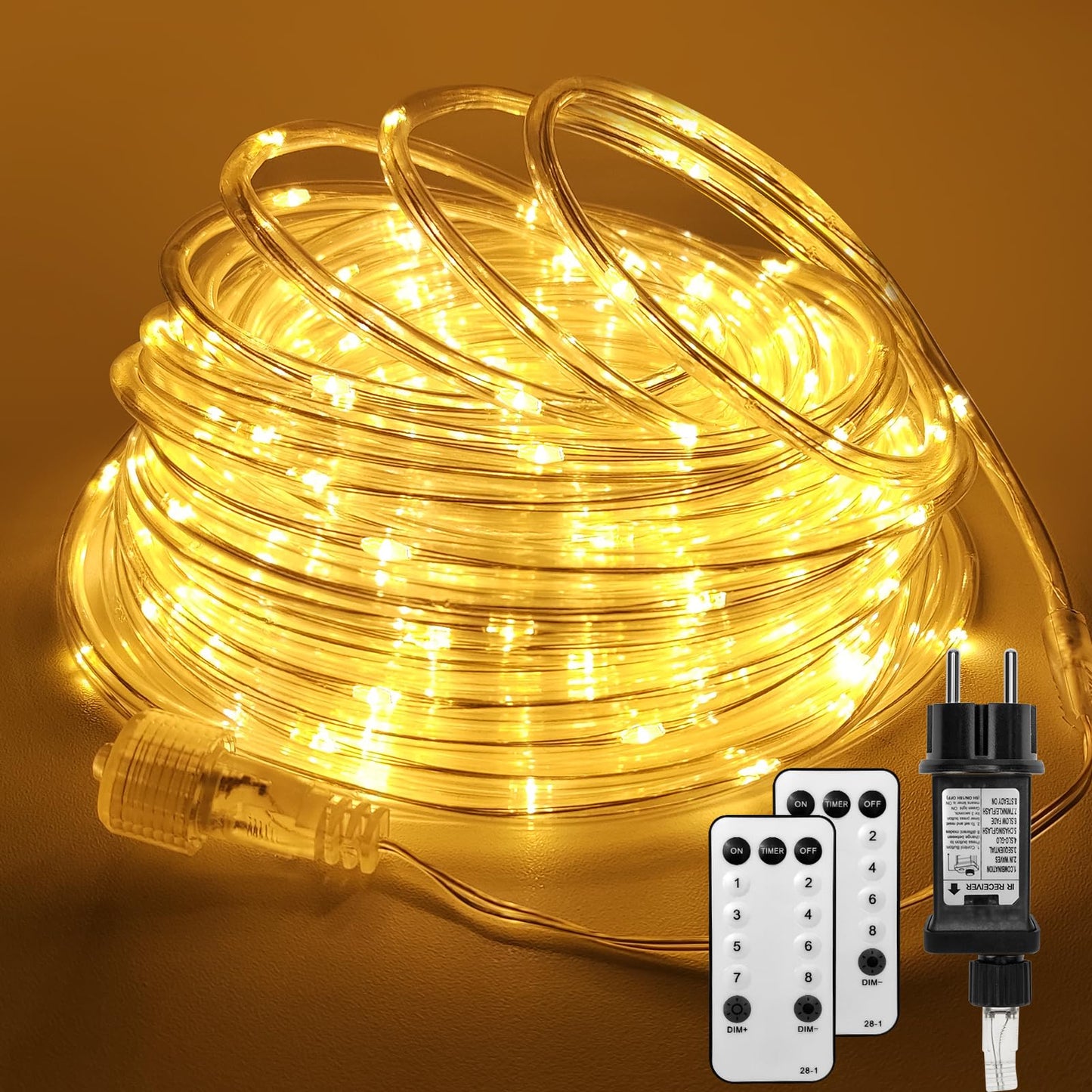 200 LED Light Tube String Lights, 23m Warm White Outdoor Light Tube String with Remote Control, 8 Modes LED String Lights for Christmas Indoor Outdoor
