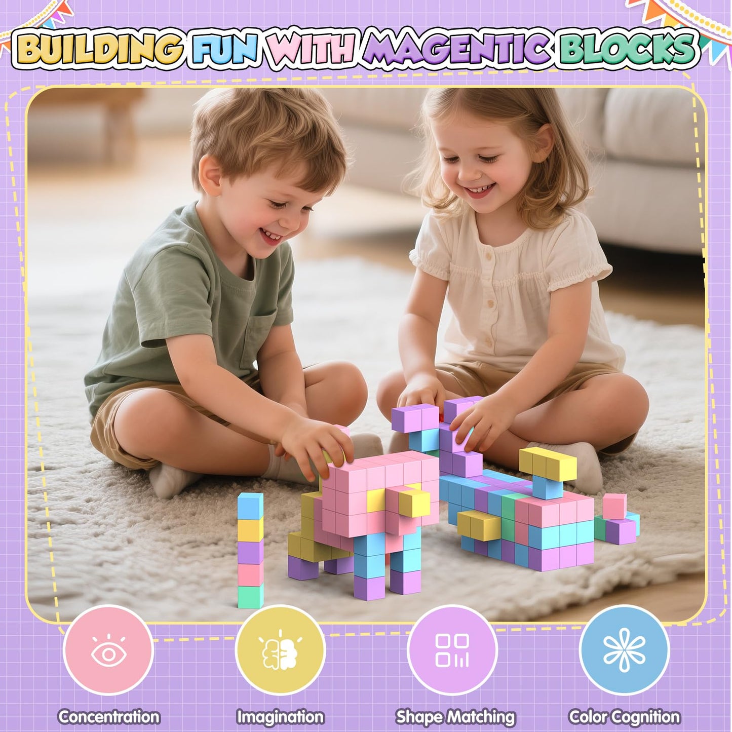 HaoVrisn 100 pieces Magnetic Building Blocks for Kids, Magnetic Blocks Toy for Children Ages 3-8 Boys and Girls Gift (2.5CM*2.5CM)
