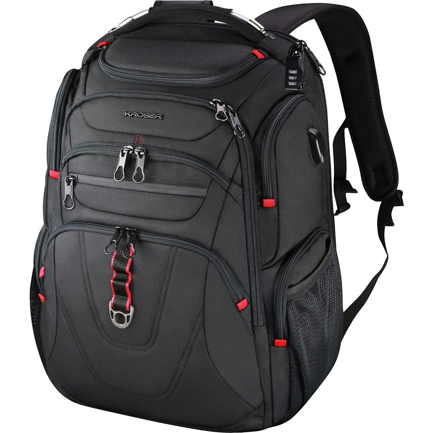 KROSER Laptop Backpack 17.3 Inch Business Travel Backpack Carry-On Waterproof with Hard Shell Security Compartment Charging Port RFID Pocket for Men/Women/College/School - Black MEHRWEG