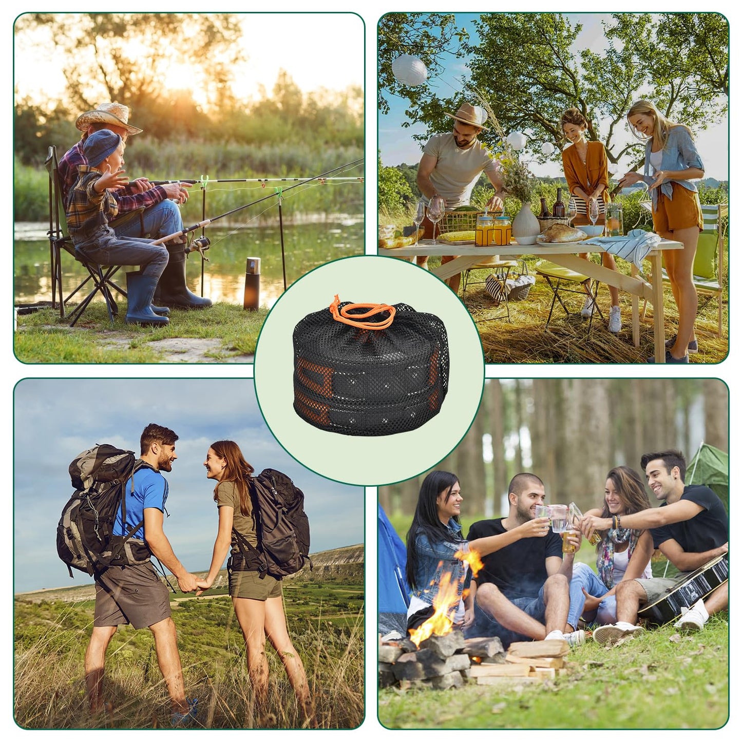 Onherm 13-Piece Camping Cookware Set, Foldable Outdoor Dinnerware Set with Camping Pot, Camping Pan, and Teapot for Hiking Outdoor Cooking Picnic 1-4 Person