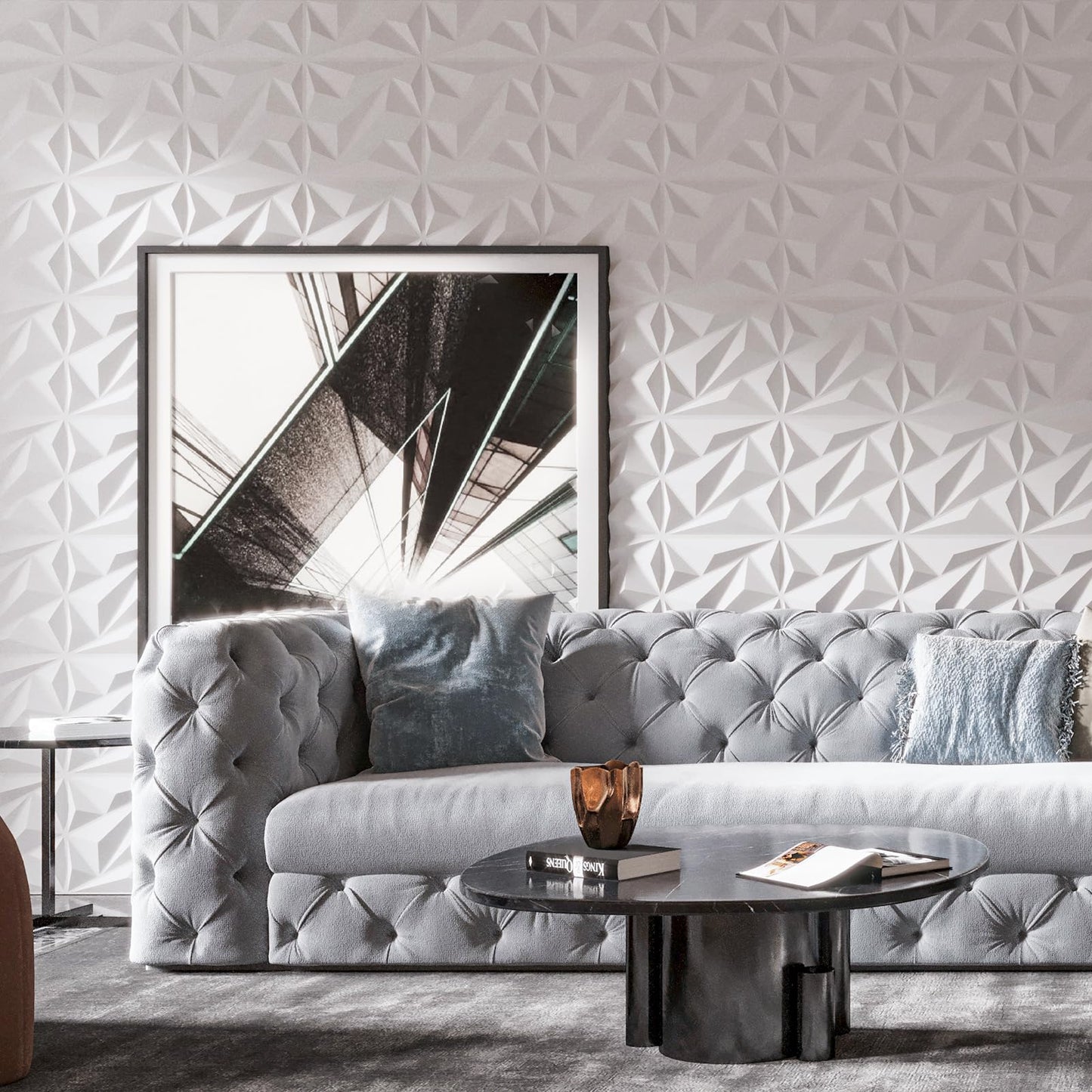 Art3dwallpanels PVC 3D Wall Panel Diamond for Interior Wall Decor in White, 3D Textured Wall Panels, 33 Pieces Tiles