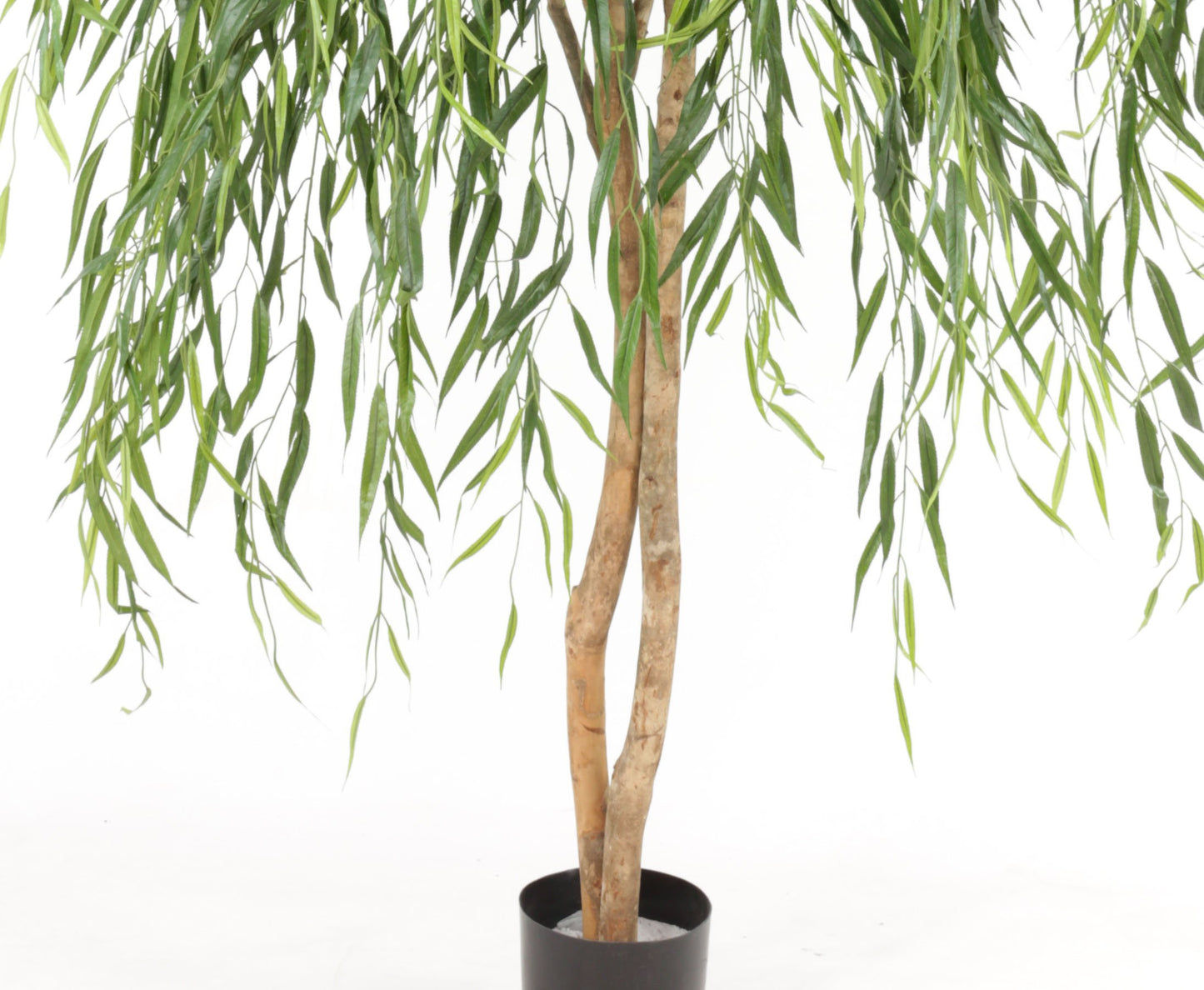 Weeping Willow artificial tree, approx. 185cm tall with natural trunk - Large artificial Willow tree with real wood trunk in pot