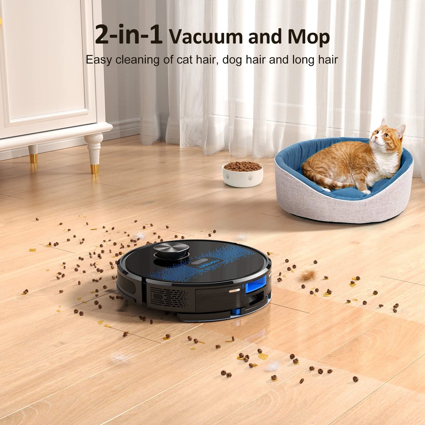 Lubluelu robotic vacuum cleaner with mopping function 2-in-1, 4000Pa suction robot laser navigation with 5 maps, 55 dB robot vacuum with app control, great for pet hair, carpets, hard floors, blue (SL60D)