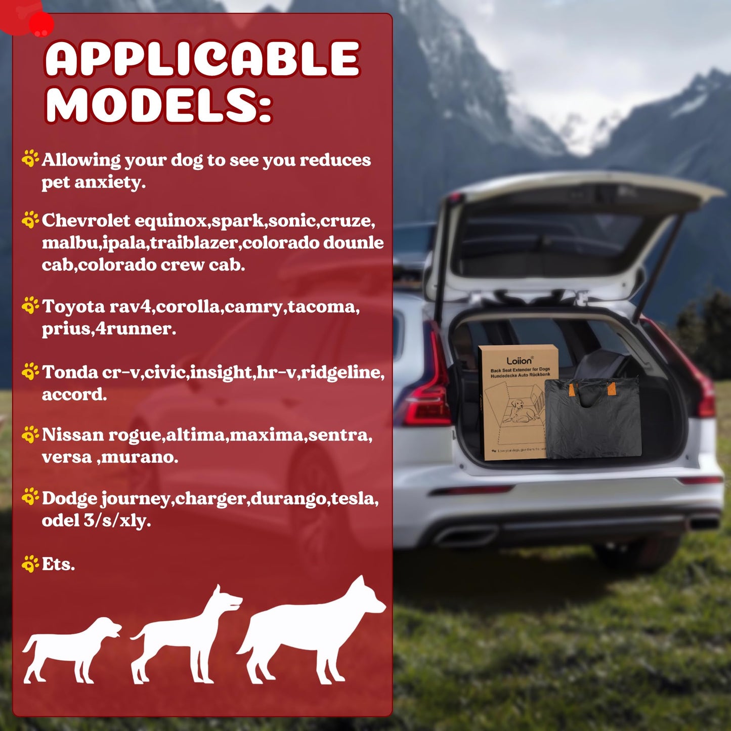 Loiion dog blanket for car back seat with hard bottom, rear seat extender for dogs, car hammock for dogs, anti-slip waterproof dog car mat for most car SUV truck, black.