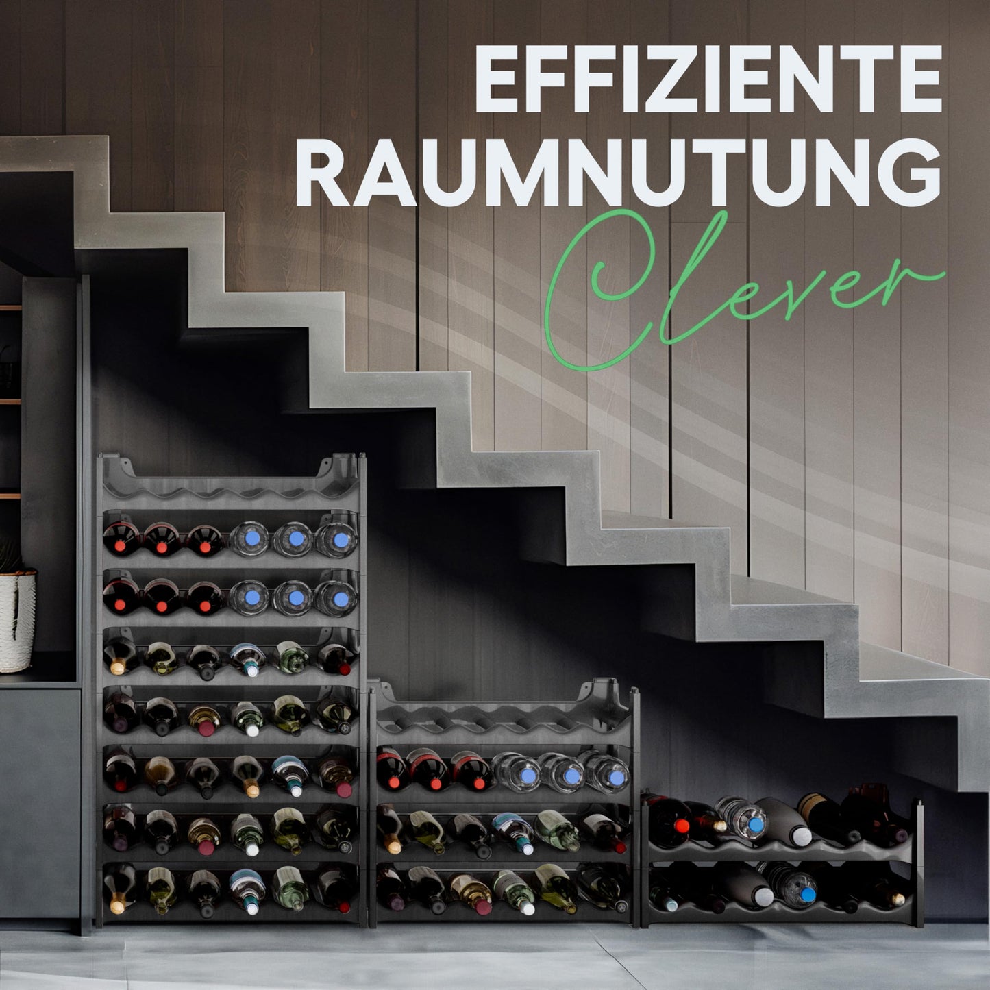 Novaliv Modular Bottle Rack for 72 wine bottles - plastic wine rack stackable, black, recycled, expandable, sturdy - perfect for wine storage in cellar, restaurants & home, beverage cabinet
