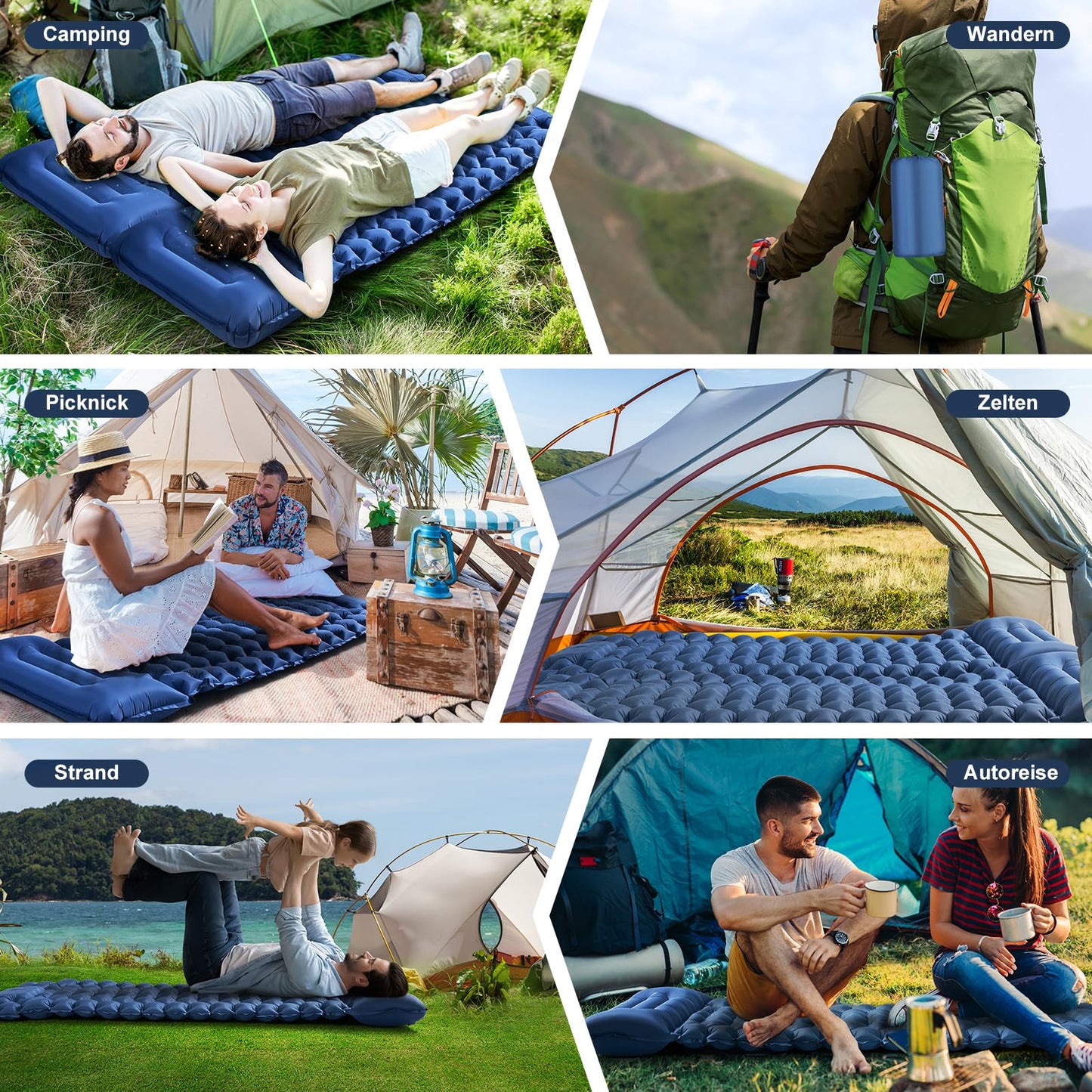 Haksimey self-inflating camping mat, ultra-light air mattress with foot pump. Includes pillow. Great for hiking and traveling.