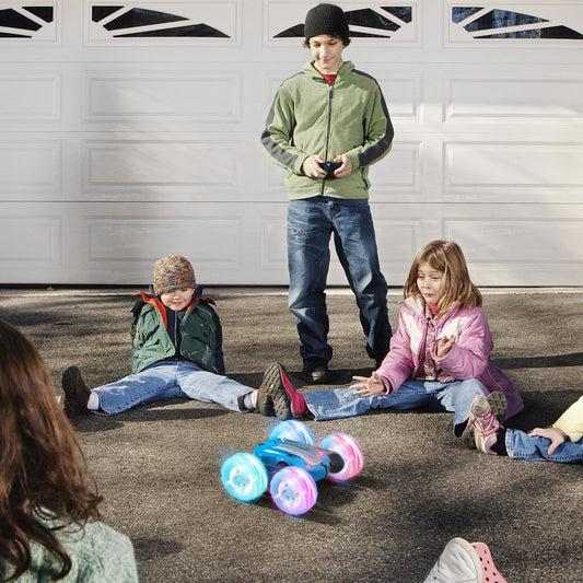 Rodzon Remote Control Car 3 4 5 6 7 8 9 Years Old Games LED Flashing RC Car Toy Boys Christmas Birthday Gifts Kids Toy 360° Flip Car Indoor Outdoor Outside Sand Beach Garden (Blue)