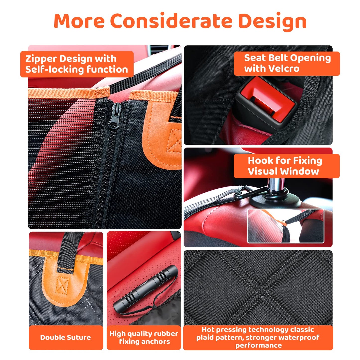 KYG Dog Car Seat Cover for Back Seat with Side Protection and Mesh Window, Scratch-resistant and Water-repellent Dog Car Blanket, Dog Mat, Back Seat Bench, 135 x 148 cm Black
