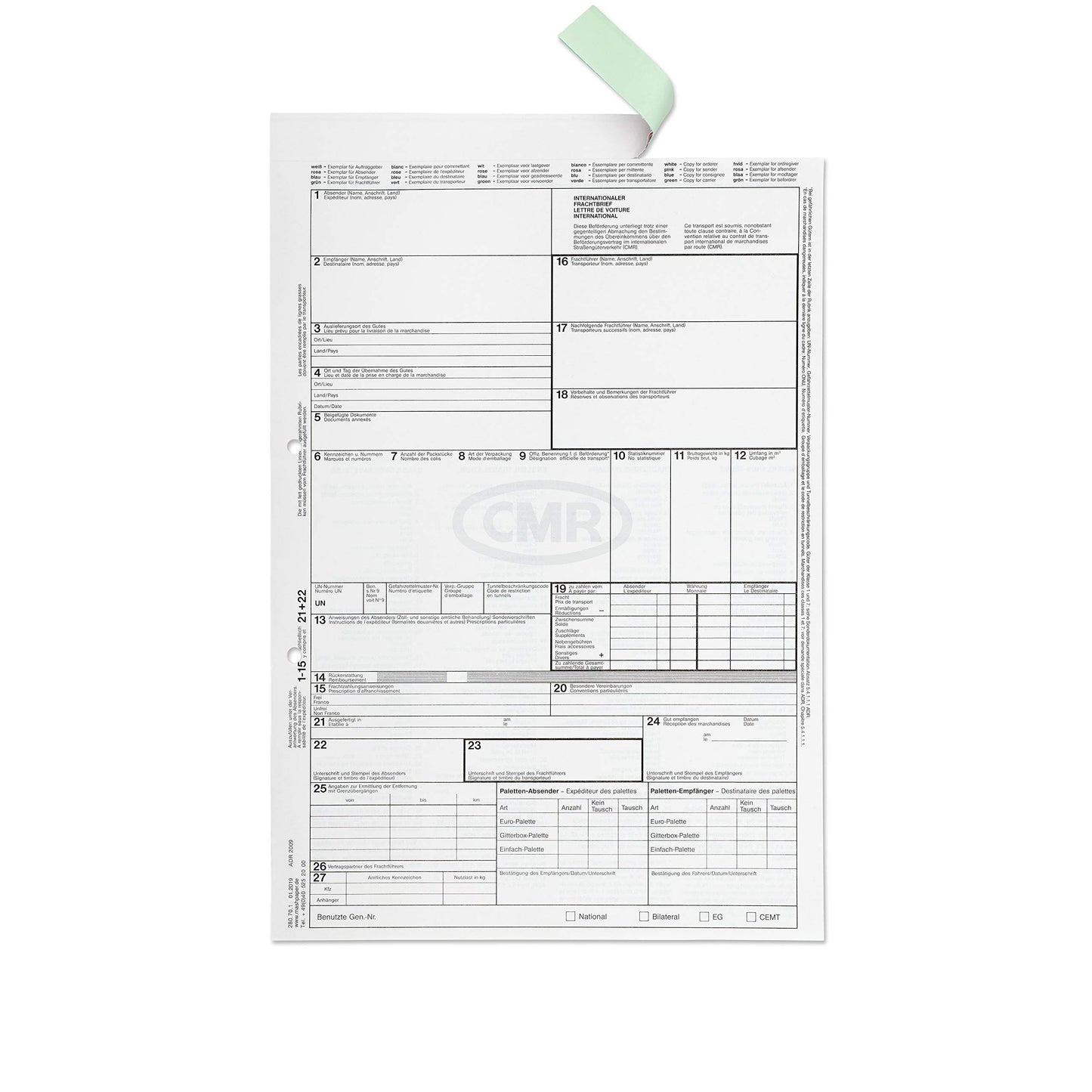 International CMR consignment note self-copying 200 pieces single sheet 280701.