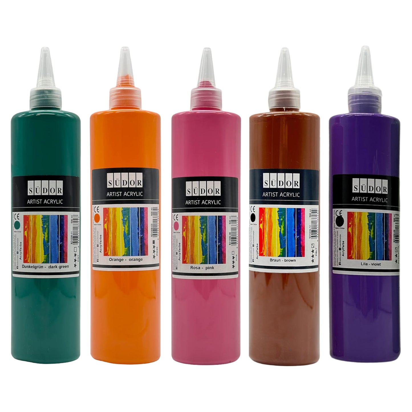 Acrylic paint set. 10 colors, each 500ml. Opaque painting colors for canvas, pouring, paper, wood, stone, fabric, leather, metal, ceramic. All-purpose paint set (10 x 500 ml)