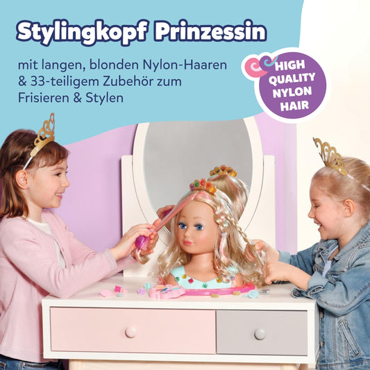 BABY Born Princess Styling Head, doll styling head for kids with long blonde hair including makeup palette, brush, and styling accessories, makeup for doll and kids' skin, 835432 Zapf Creation