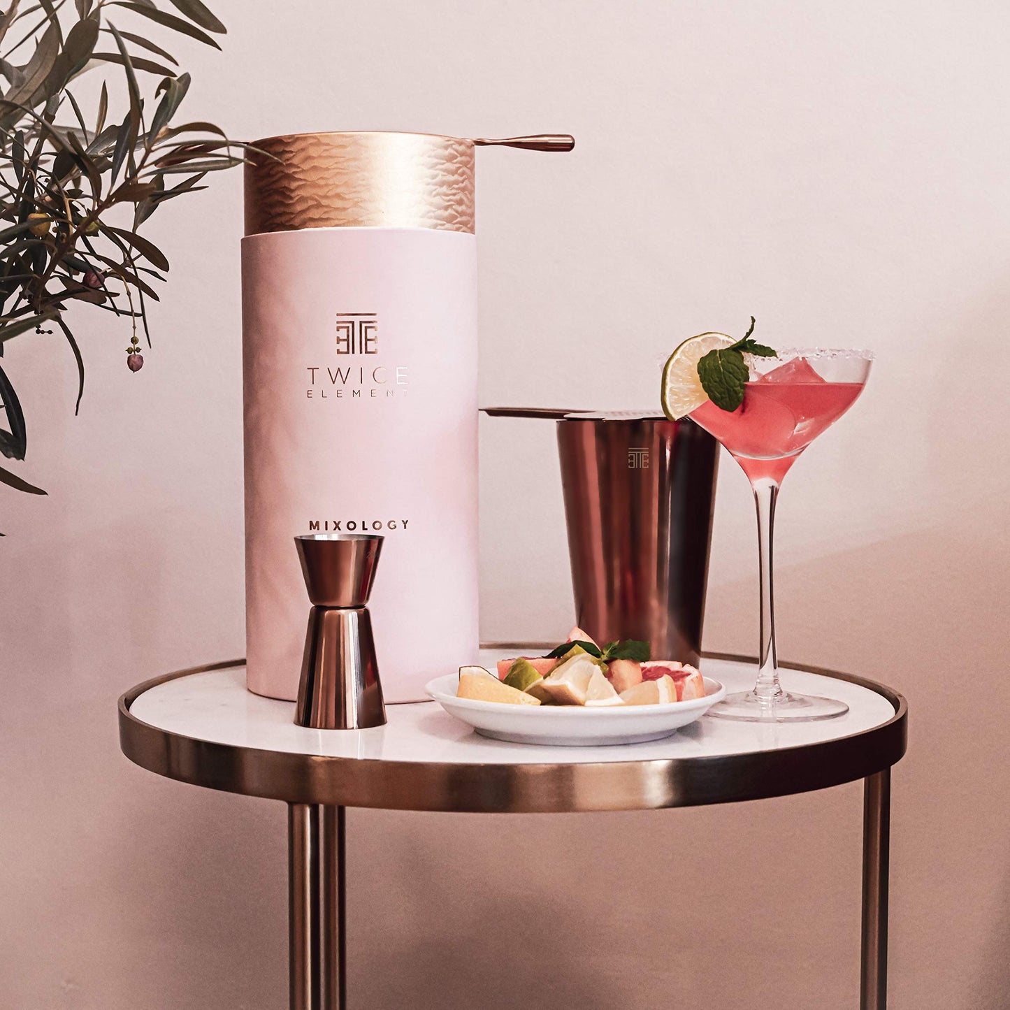 Twice Element® Cocktail Shaker Set - Stainless Steel Boston Shaker | Abundant accessories for easy handling | Bonus recipe book, elegant gift box & storage pouch (Pink)