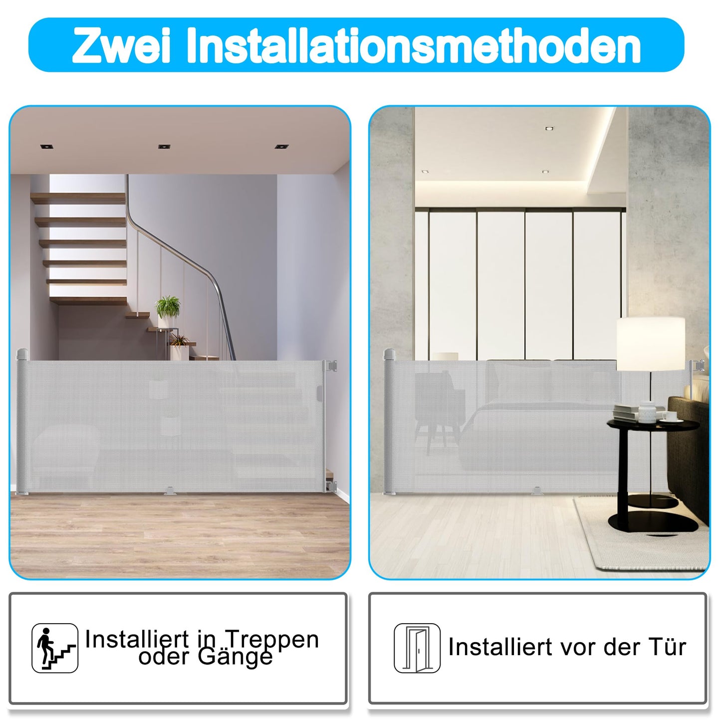 NAIZY door gate roller 0-300cm stairwell roller baby stair gate and dog door gate retractable door retractable dog barriers for indoors and outdoors - Gray