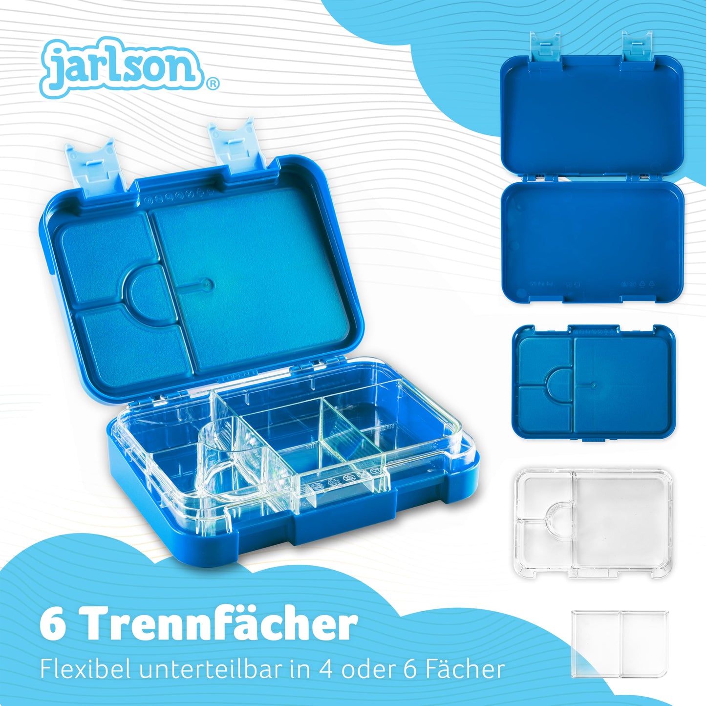 Jarlson® Lunchbox for Kids with 6 compartments TONI - Leak-proof Bento Box - Snack box for kindergarten and school - Boys and girls - | Bread box | Snack box (Blue)