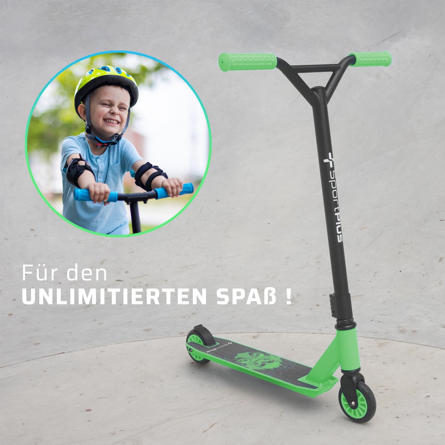 SportPlus Stunt/Freestyle Scooter, ABEC 9 bearings, 3-bolt clamp, 100mm PU wheels with PP core, TPR grips.