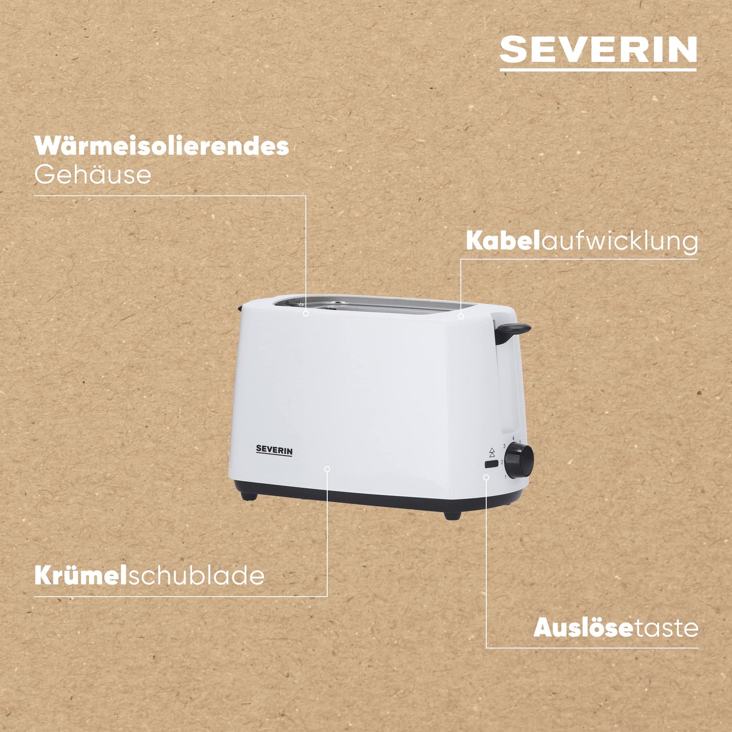 SEVERIN Automatic Toaster with roll attachment, high-quality, with crumb tray, 700 W power, white/black, AT 2286