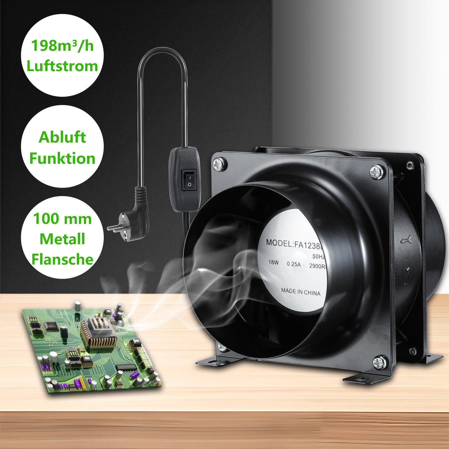 Ø100mm Axial Tube Fan, Exhaust Fan Duct Fan with On-Off Switch, 2m Duct Hose for Garage, Office, Grow Tent