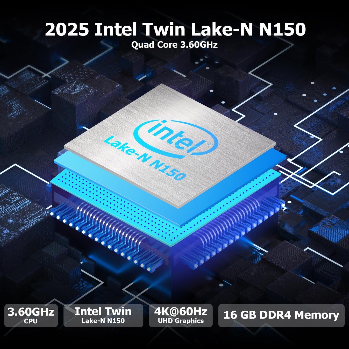AWOW Mini PC W-11 Pro Twin Lake-N N150 Quad Core 3.60 GHz, 16 GB DDR4 3200MHz 512 GB M.2 PCIE3.0 SSD Mini Desktop Computer, Micro PC Dual Display HDMI DP 4K@60 Hz Dual RJ45 Gigabit Ethernet, AX101