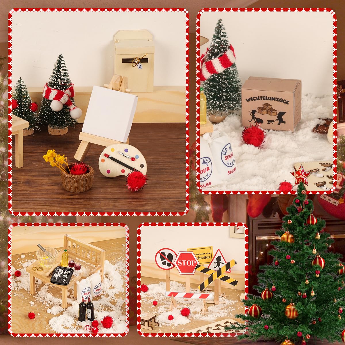 65pcs Elf Door Set with Letters, Elf Accessories Glow in the Dark Complete Set, Fairy Door Baking Site Easel, Advent Calendar Fairy Door Craft Set Elf House DIY Gifts