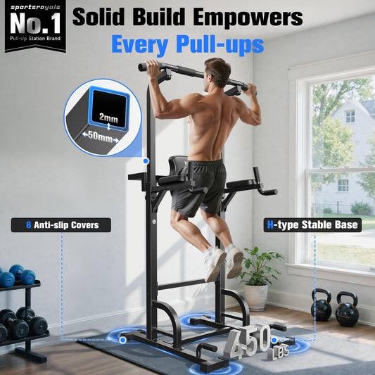 Sportsroyals Power Tower, Dip Station, Pull-Up Bar for home fitness gym strength training equipment, 204 kg.