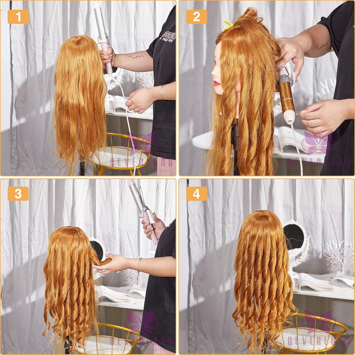Neverland 80% real hair mannequin head for hairdresser training 24 inch with table clamp + hair styling braid set. Great for hair salons and practicing hairstyles.