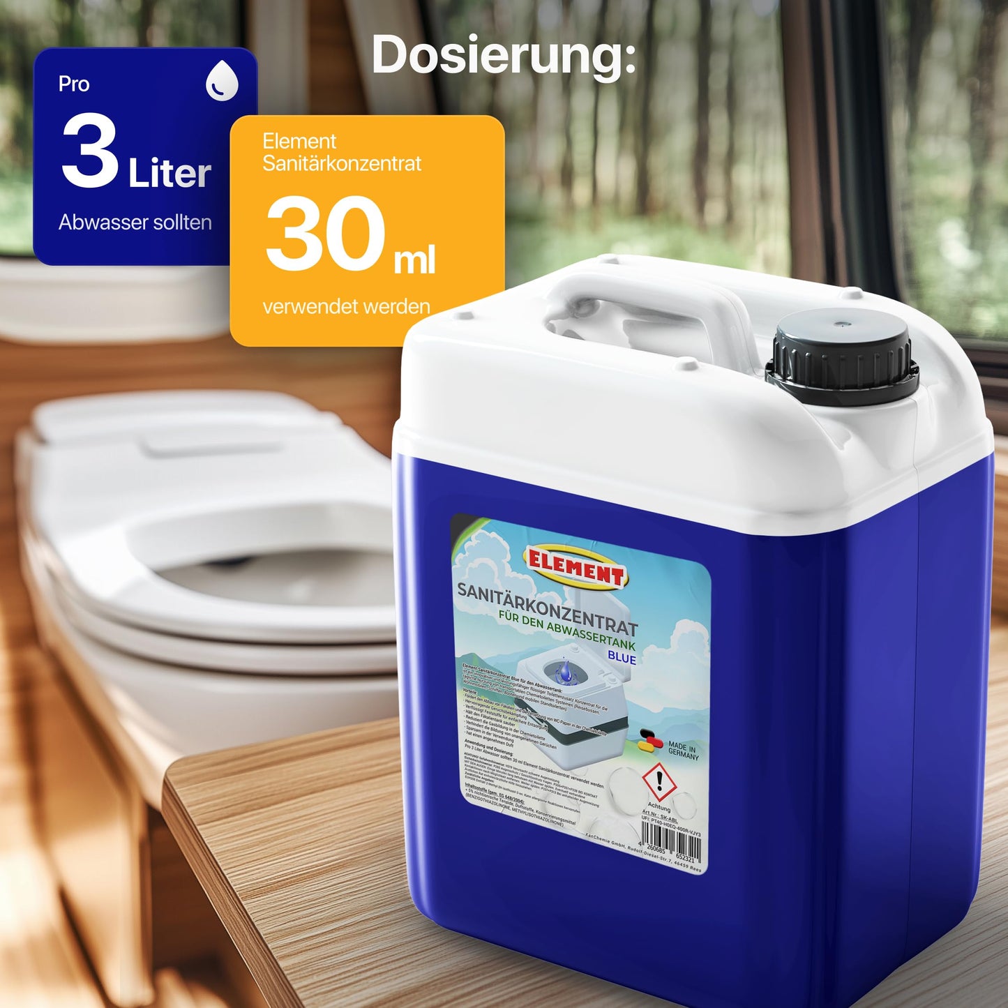 Sanitation fluid for camping toilets I Set 2 x 2.5 liters I BLUE & flushing water tank I for fresh and waste water tank I chemical toilet additive I camping toilet I waste tank I sanitation concentrate