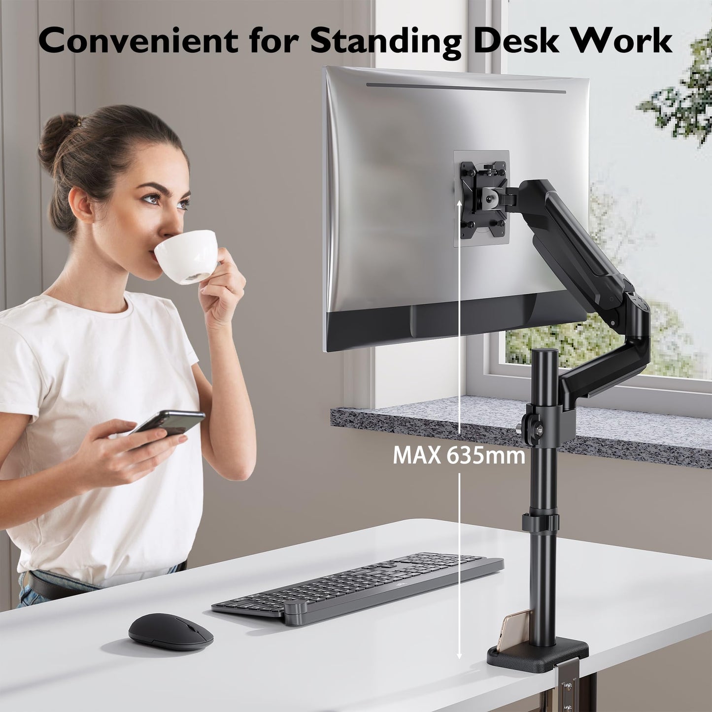 BONTEC Monitor Mount for 13-34 inch LCD LED Screen Holds 3-9 kg, Gas Spring Single Arm Monitor 360° Rotatable, Tiltable, Swivel Single Arm Stand Desk Clamp, VESA 75/100mm