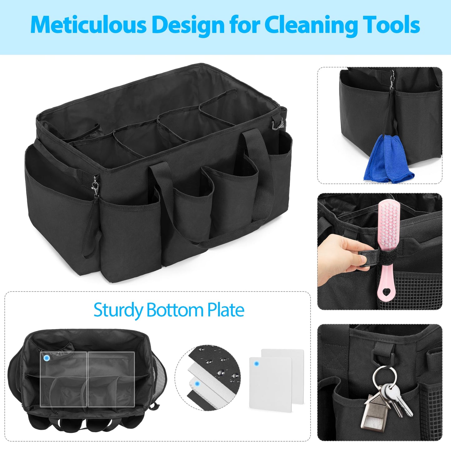 HODRANT Extra Large Cleaning Caddy Organizer, with sturdy pad & handles, Cleaning Storage Bag for Cleaning Products (Black)