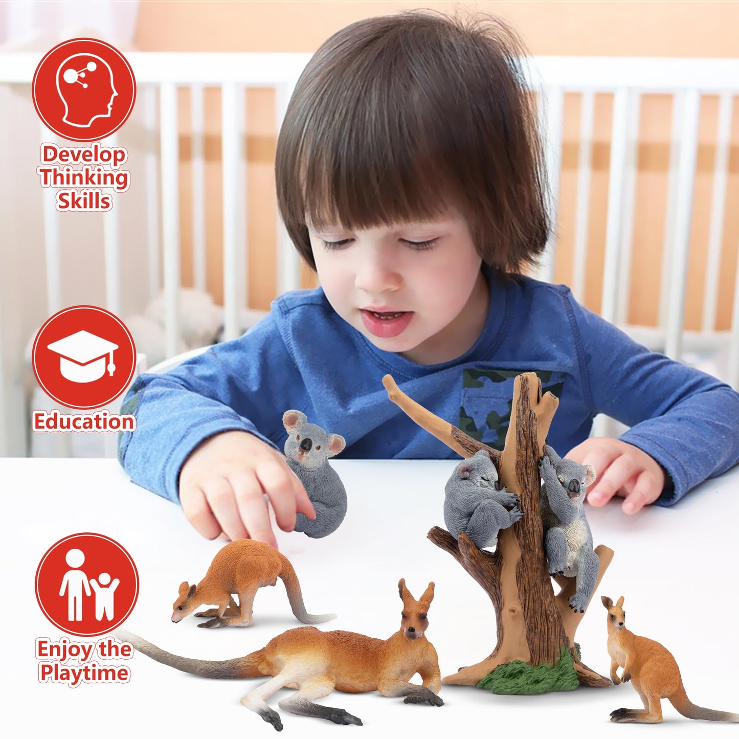 TOYMANY 7pcs Australian Wild Animals Figure Set, Safari Playset Jungle Animal Figures Kangaroo Koala Plastic Zoo Jungle Forest Toy for Play or Decoration.