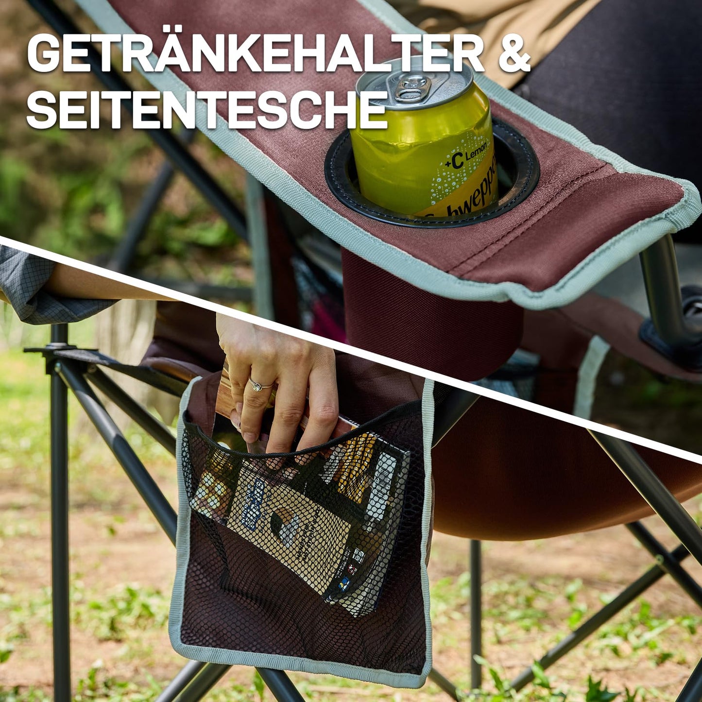 EVER ADVANCED Luxury Camping Chair Foldable 160KG Capacity Extra Large with High Backrest, Comfortable Folding Chair with Side Pockets & Cup Holder for Camping Garden Balcony Fishing, Outdoor Chair Fishing Chair