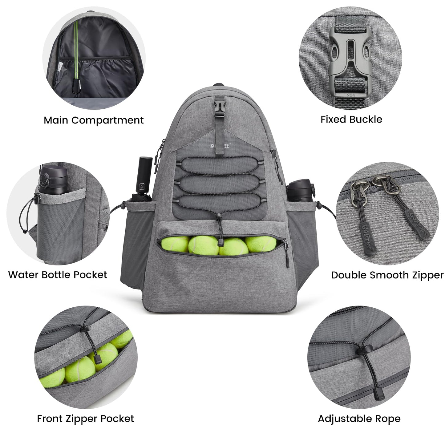 G4Free Tennis Bag, Tennis Backpack for men and women, large Pickleball bag, holds 4 rackets with shoe compartment, grey, L, Casual daypack