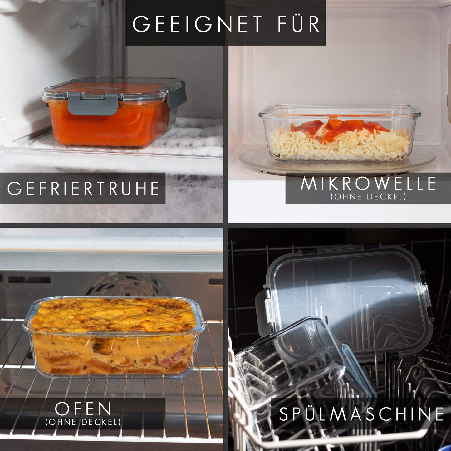 GLASWERK Meal Prep Boxes (3x 1040 ml) with one compartment, glass containers with lids, food storage containers with lids, freezer containers set, glass food storage containers, glass casserole dish with lid.
