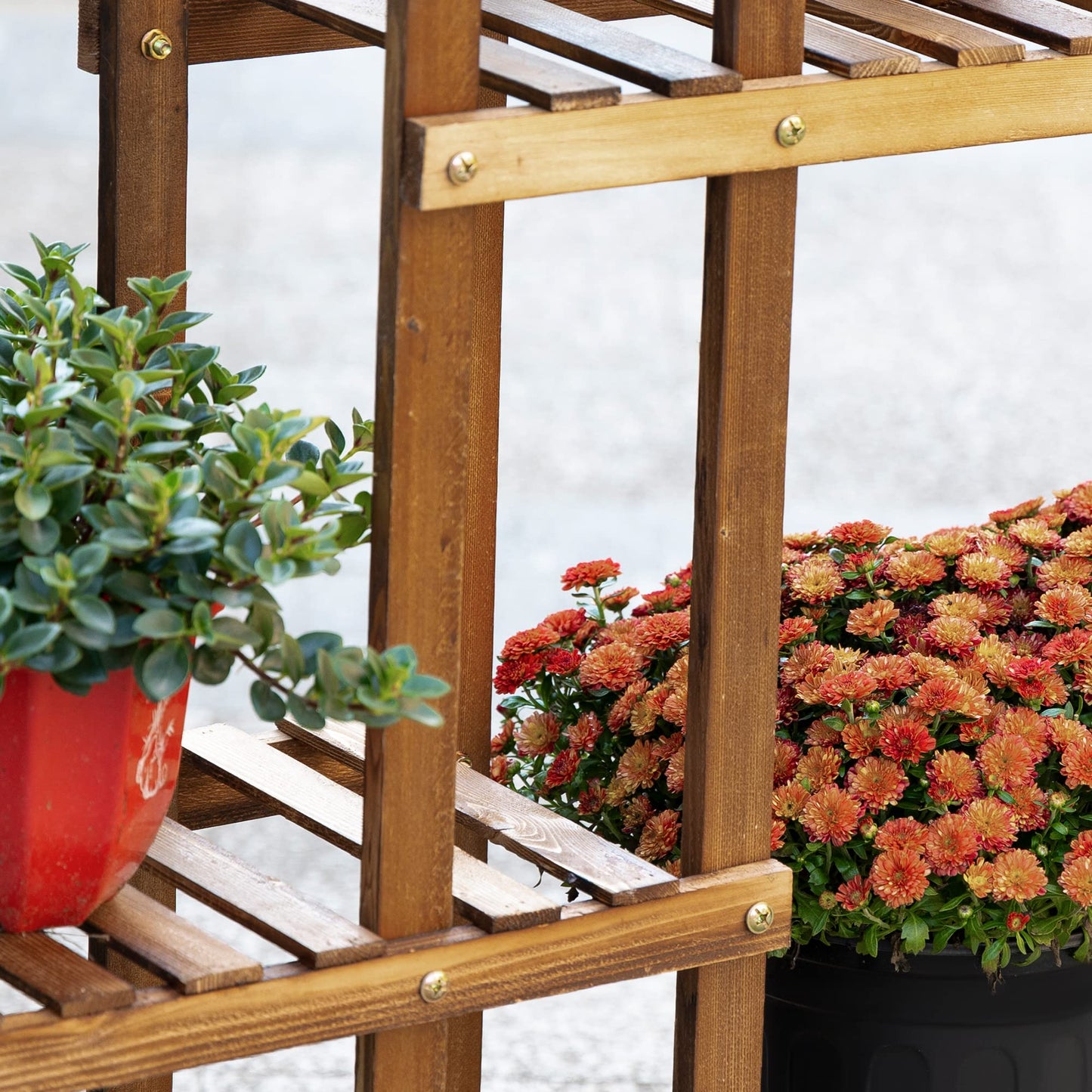 Outsunny Flower Stand Plant Shelf 6 Levels Four-tier Flower Rack Flower Stairs Flower Ladder Solid Wood Charred 98 x 28 x 96.5 cm