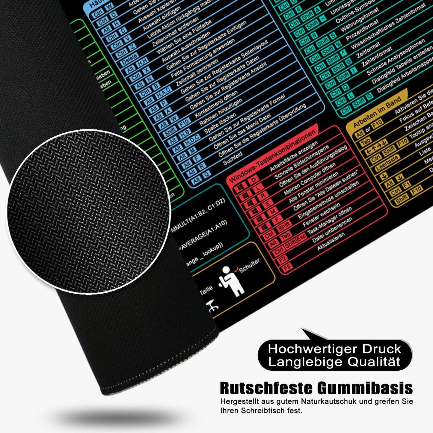 Excel mouse pad German, mouse pad Large 80x30x0.3cm Gaming mouse pad XL desk pad Large mouse pad Office accessories Desk pad (German)
