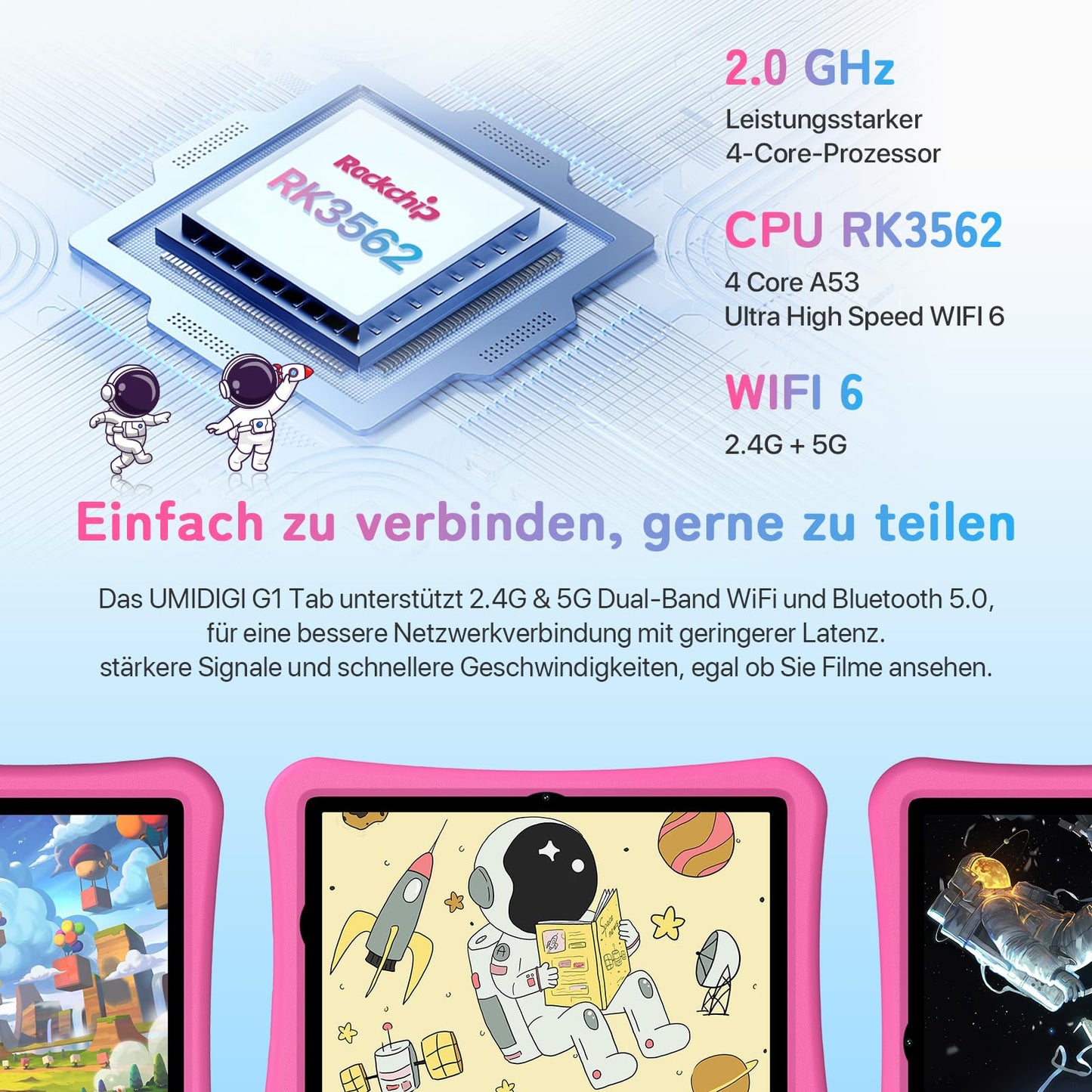 UMIDIGI Kids Tablet 10.1 inch HD, G1 Tab Kids Tablet Android 13, 8GB(4+4)+64GB/TF 1TB Quad-Core, Parental Control, 6000mAh, WiFi 6/BT5.0, 8MP Camera GMS, Eva Protective Case