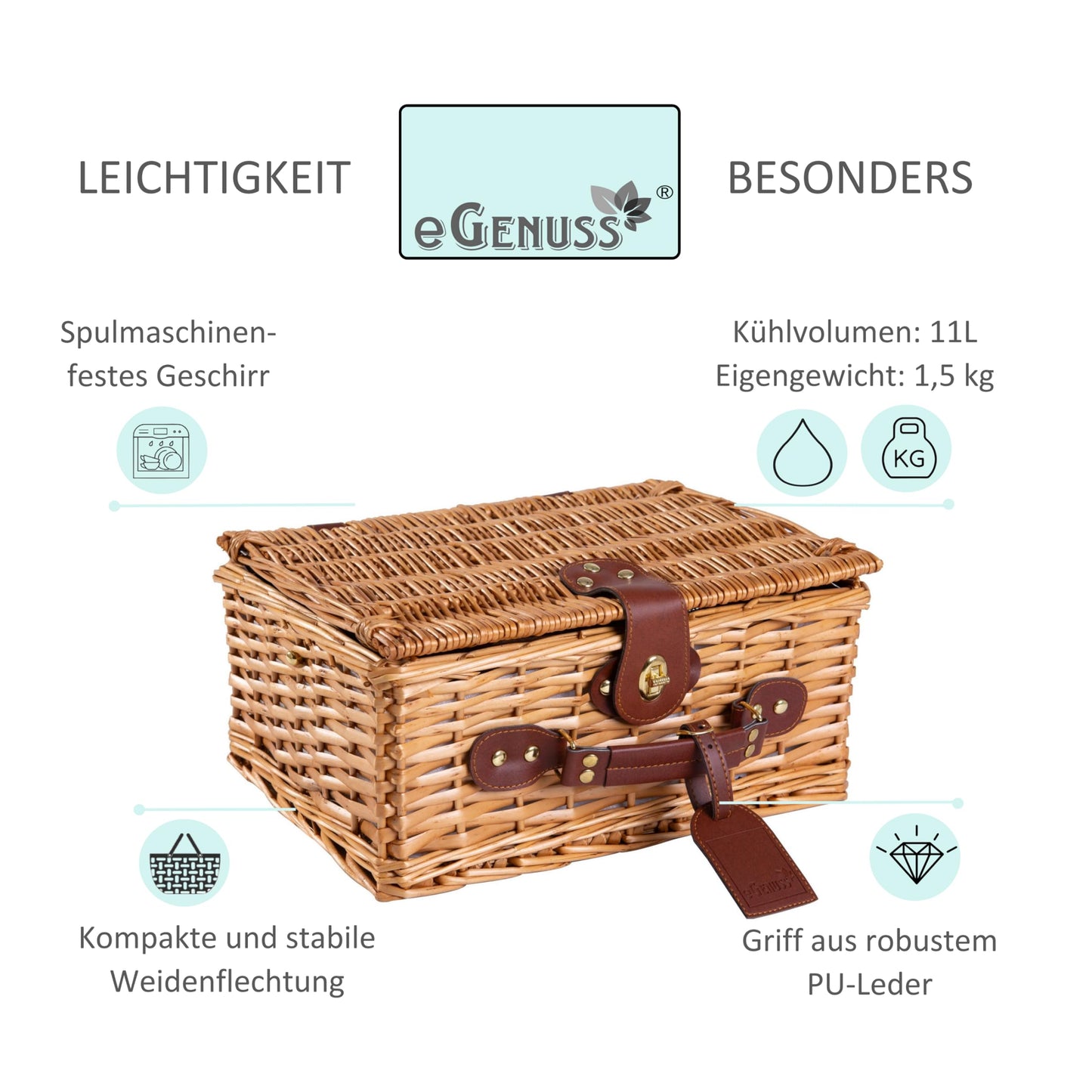 Enjoy willow wicker picnic basket for 2 with cooler & accessories β picnic set with utensils, porcelain plates, wine glasses β for camping, wedding & gift idea β BLUE