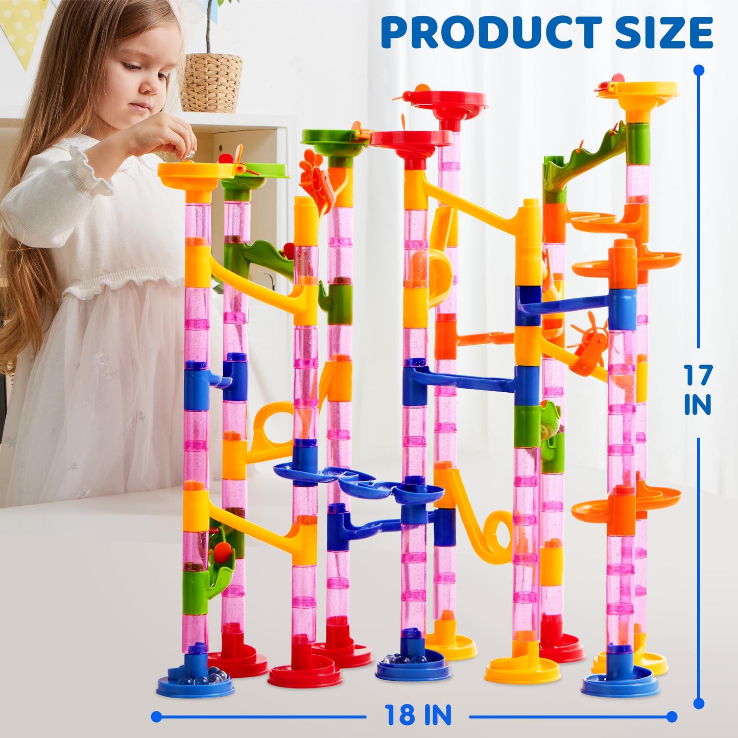 JOYIN 196-Piece Multicolored Marble Run Set, Building Blocks Toy, Educational Mint Learning Toy, Learning Building Block, Construction Toy for Kids (156 translucent plastic pieces + 40 glass marbles)