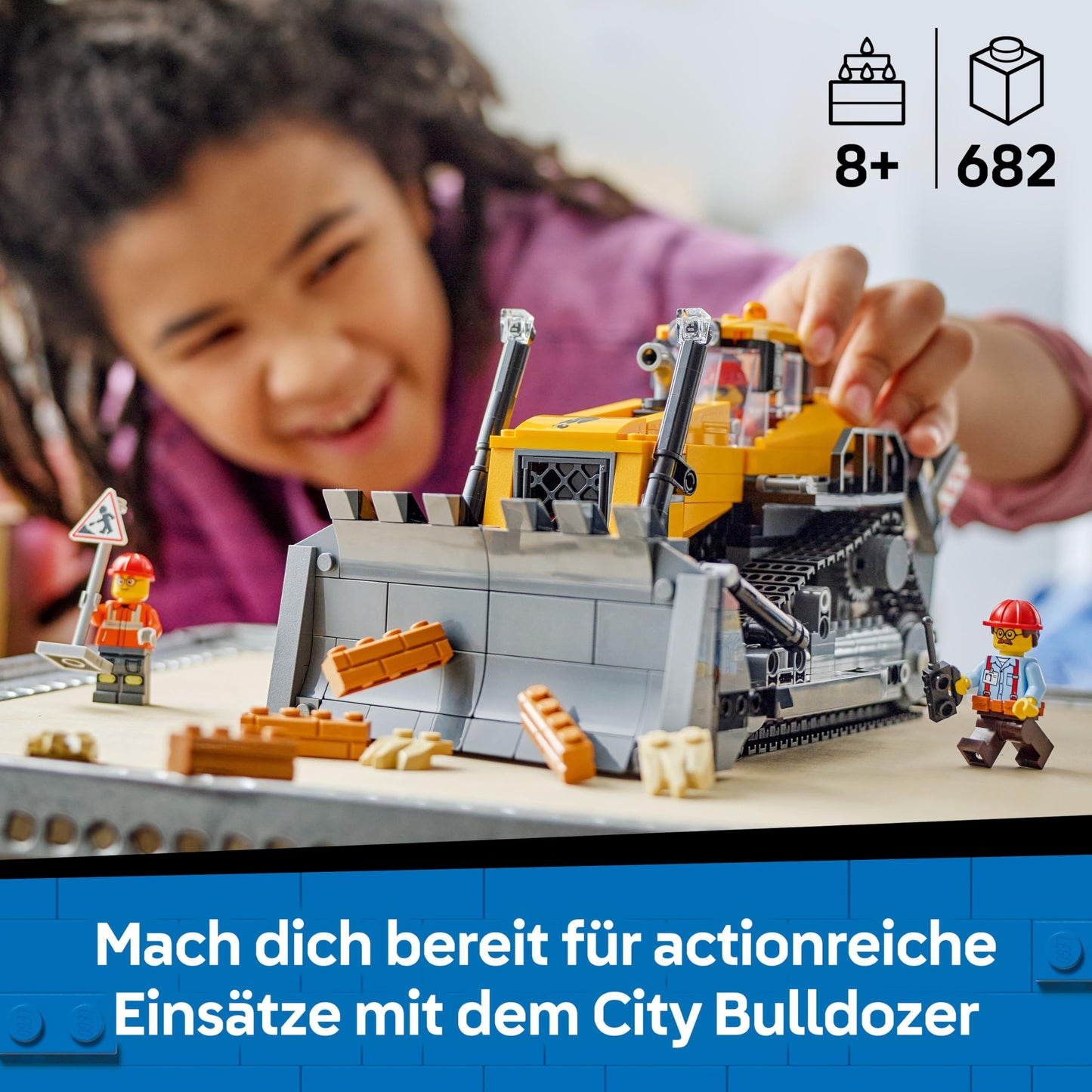 LEGO City Yellow Bulldozer Set - Toy construction site, BUILD and playset - realistic construction vehicle with driver and 2 construction workers - gift idea for kids aged 8 and up - 60466