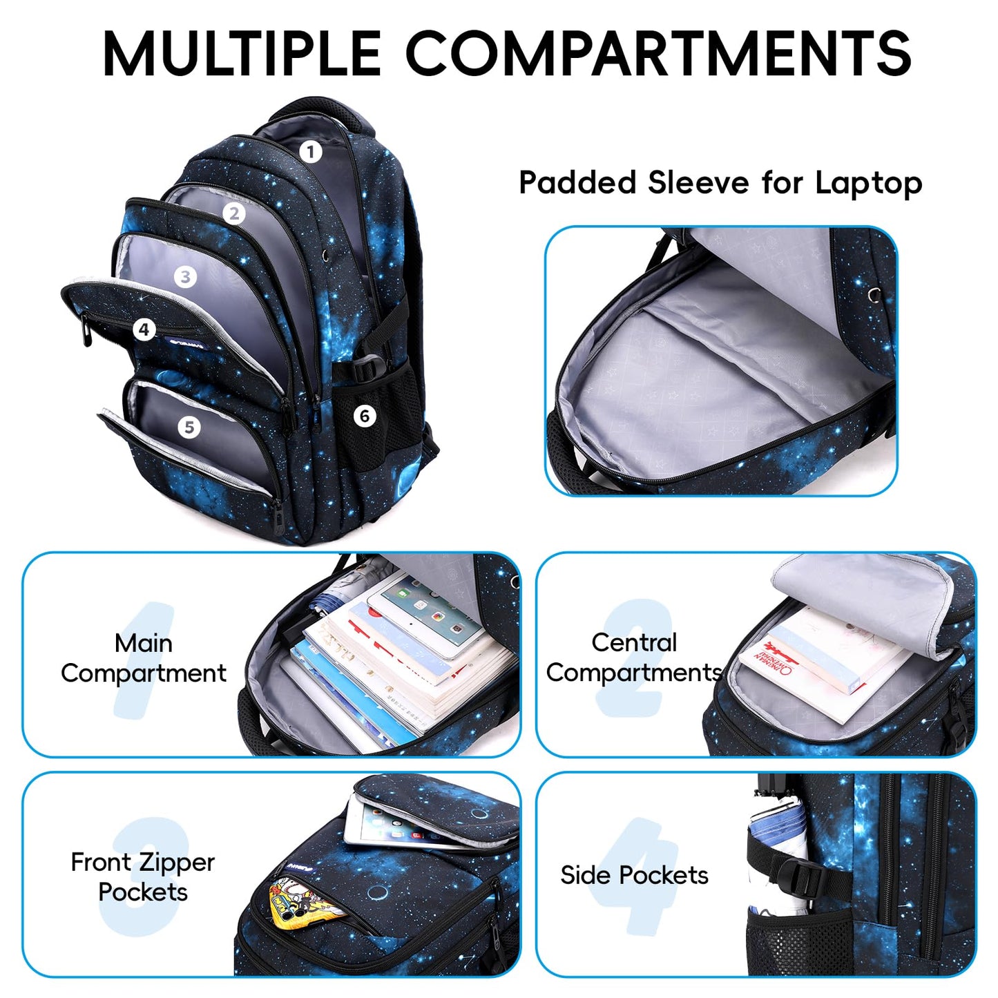 Amythe School Backpack for Boys, School Bag with Trolley Straps 16 Inch Waterproof Daypack Large Nylon Casual Children's Backpack for 3-9th Grade for School and Travel
