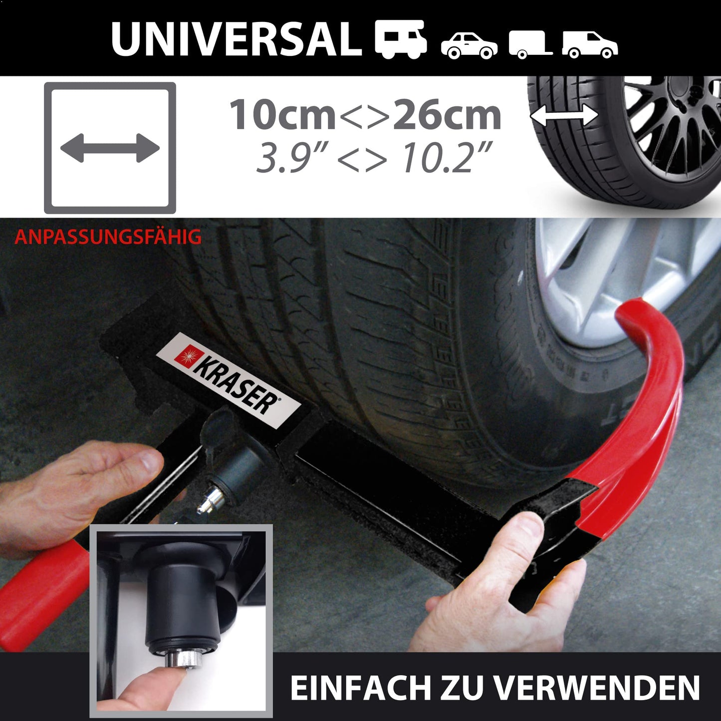 KRASER KR820 High Security Wheel Clamp for Caravan, Award-winning Wheel Lock with Anti-Drill Lock, Wheel Clamp, Theft Protection Universal for Cars, Motorhomes, Trailers, Motorcycles