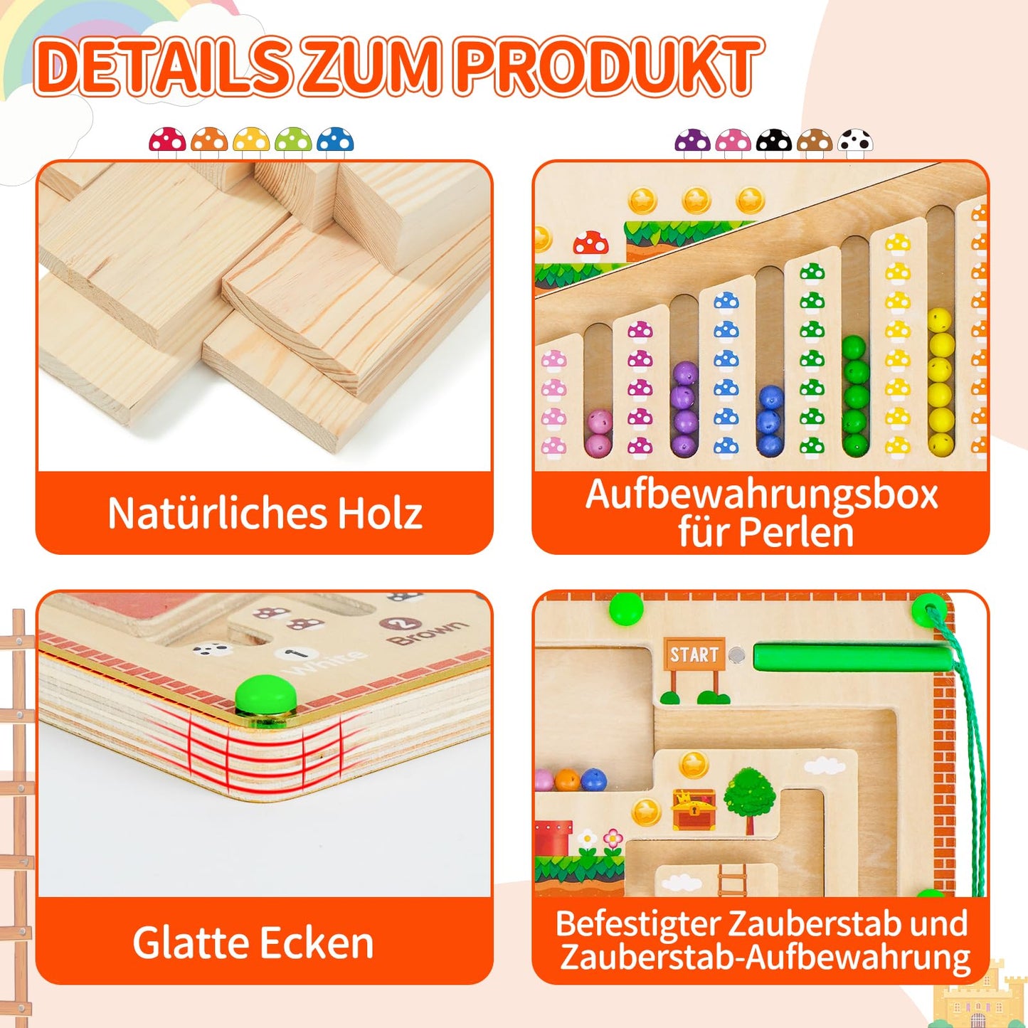 Montessori magnetic toy labyrinth for 2, 3, 4, 5, 6-year-olds. Magnetic motor skills toy for kids, wooden gift for 2, 3, 4-year-old boys and girls.