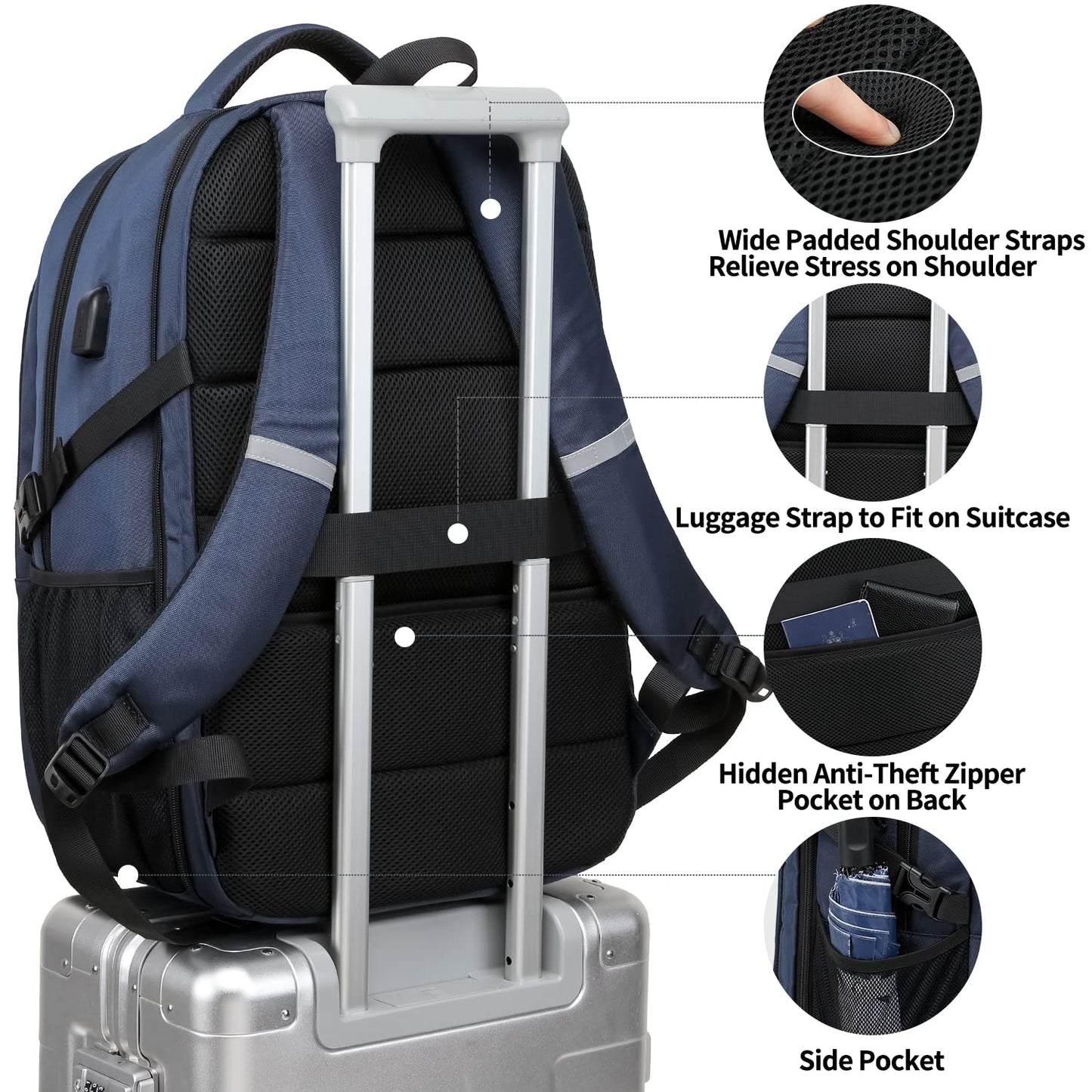 LOWA 17.3 Inch Laptop Backpack Men 50L,Extra Large Waterproof Work Backpack,Anti Theft Business Travel Laptop Bag with USB Charging Port Notebook Bag School Backpack Men Women - Blue