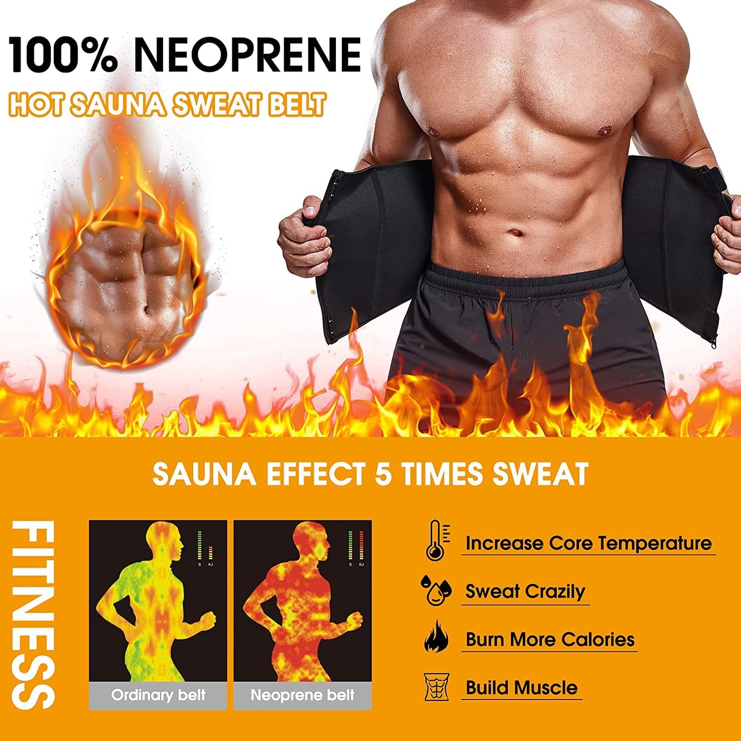 KUMAYES Belly Belt Fitness Belt Men Ab Trainer Neoprene Sauna Waist Trimmer Sweat Belt Waist Cincher