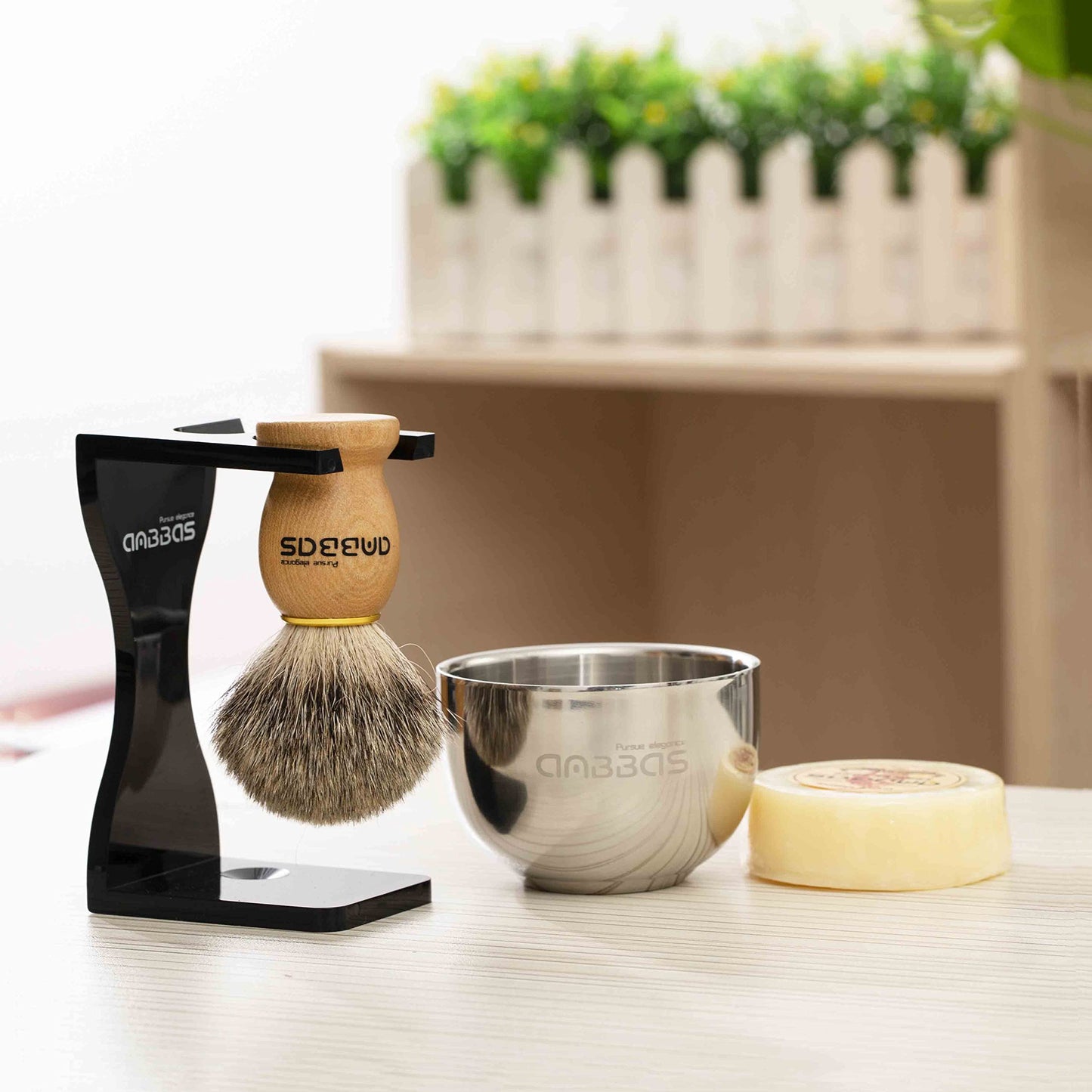 Anbbas shaving set men with bowl Luxury men's gift set Shaving brush Badger hair Silver tip with brush holder