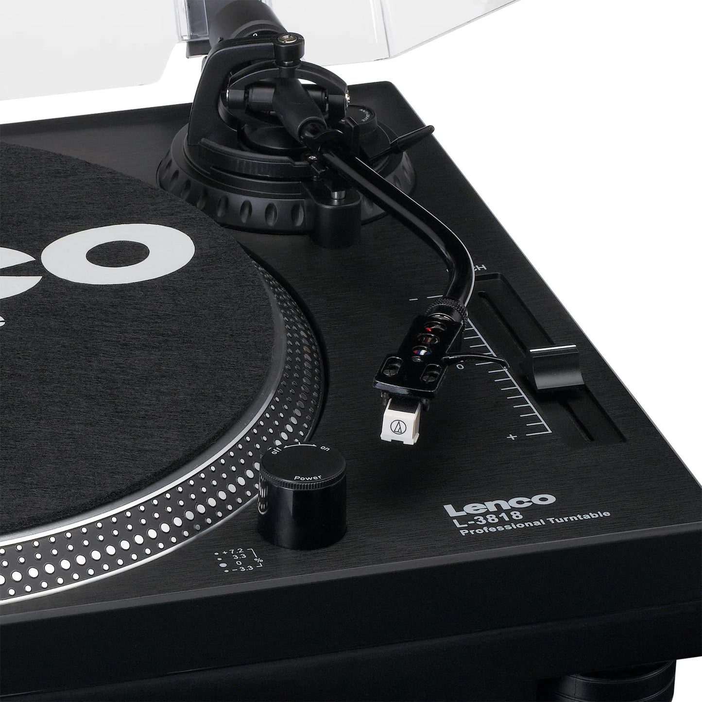 Lenco L-3818 direct drive turntable - DJ turntable - Pitch control - 33 and 45 RPM - Stereo preamp - USB - RCA line out - Digitization via PC - Black, L-3818BK