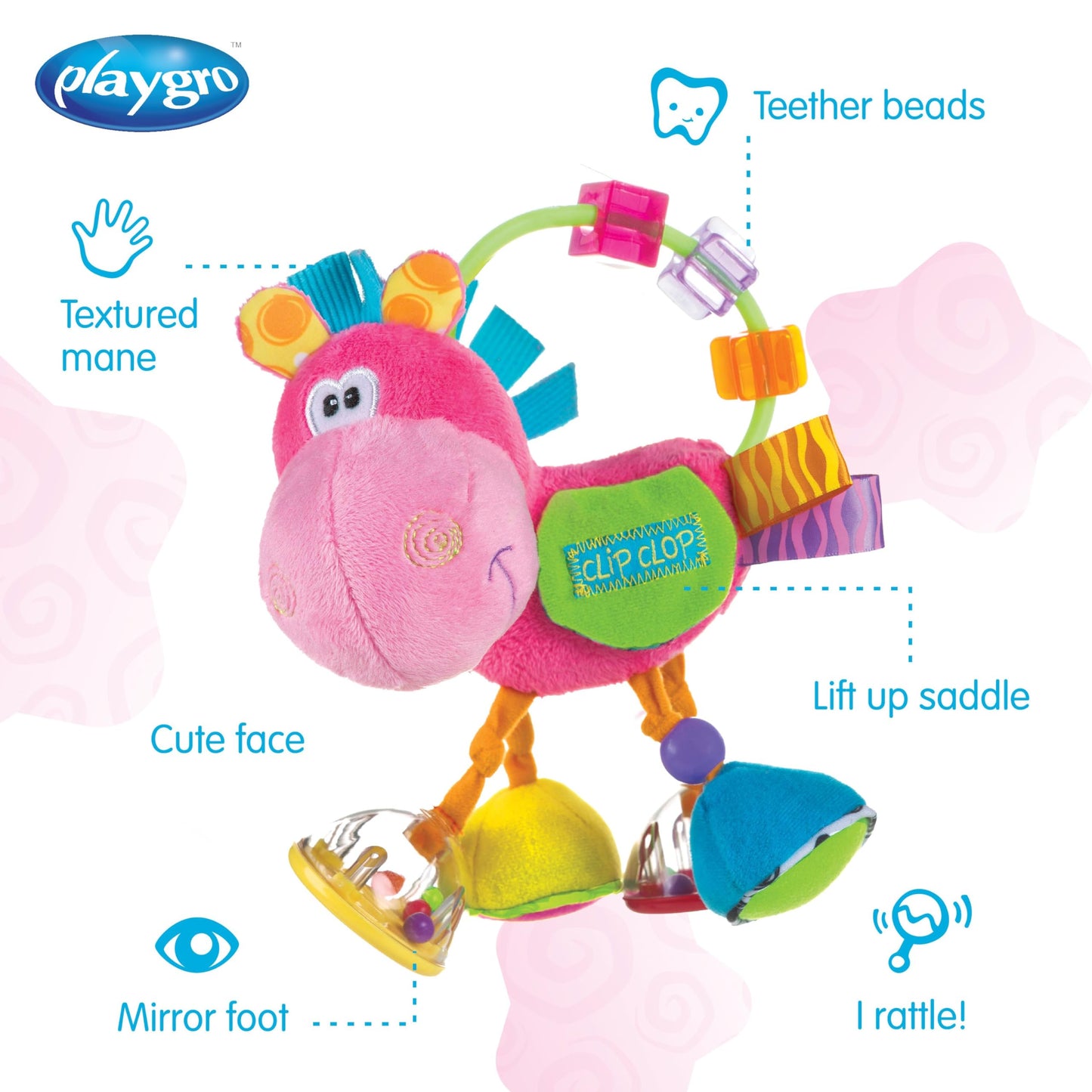 Playgro Horse Clip Clop pink - Baby toy - Motor skills - Baby sensory - Baby rattle - Baby motor skills - Kids toy - pink
