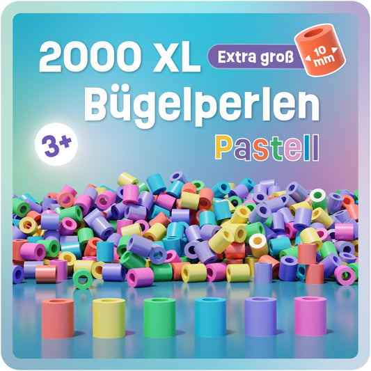 Smowo® Large 10mm Fuse Beads 2000 Pieces for Kids Ages 3 and Up - 6 Pastel Colors XL Beads - Creative Bead Set