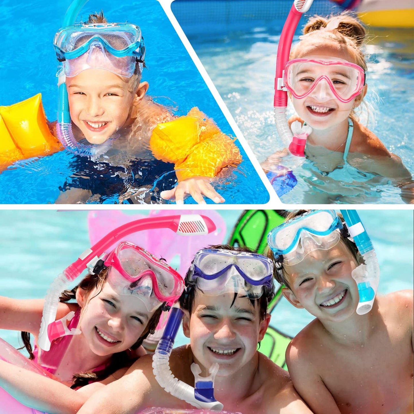 Kids Snorkel Set, HIKOTEY Snorkel Mask with 2-Channel Premium Dry Snorkel, 180° Panoramic Hardened Glass Anti-Leak Snorkel Masks for Boys Girls (4-12 years) - Pacific Blue